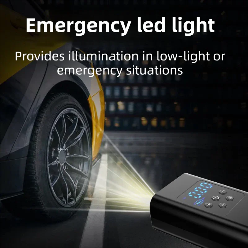 Wireless Rechargeable Tire Inflator with 4 Inflation Modes & 5 Inflatable Parts - Real-Time LCD Precision Gauge, Auto-Stop & Emergency LED Light(3-Cell)