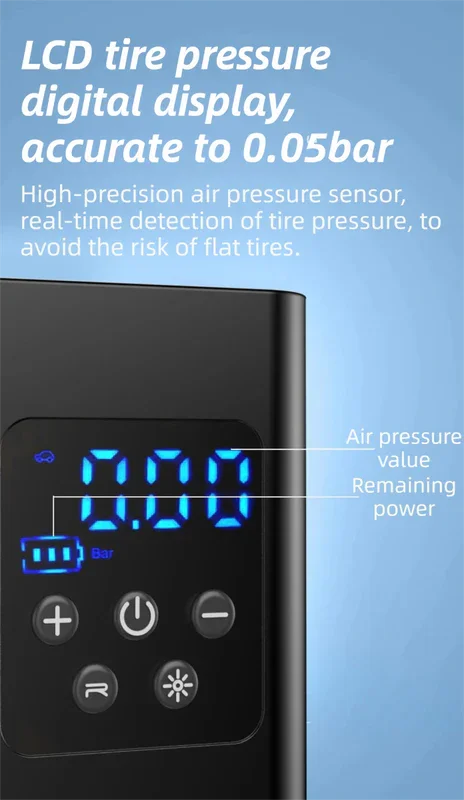 Wireless Rechargeable Tire Inflator with 4 Inflation Modes & 5 Inflatable Parts - Real-Time LCD Precision Gauge, Auto-Stop & Emergency LED Light(3-Cell)