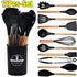 12-Piece Black Heat-Resistant Silicone Cooking Utensils with Wooden Handles and Box - Non-Stick Scratch-Free Kitchen Tool Kit