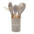 12-Piece Khaki Heat-Resistant Silicone Cooking Utensils with Wooden Handles and Box - Non-Stick Scratch-Free Kitchen Tool Kit