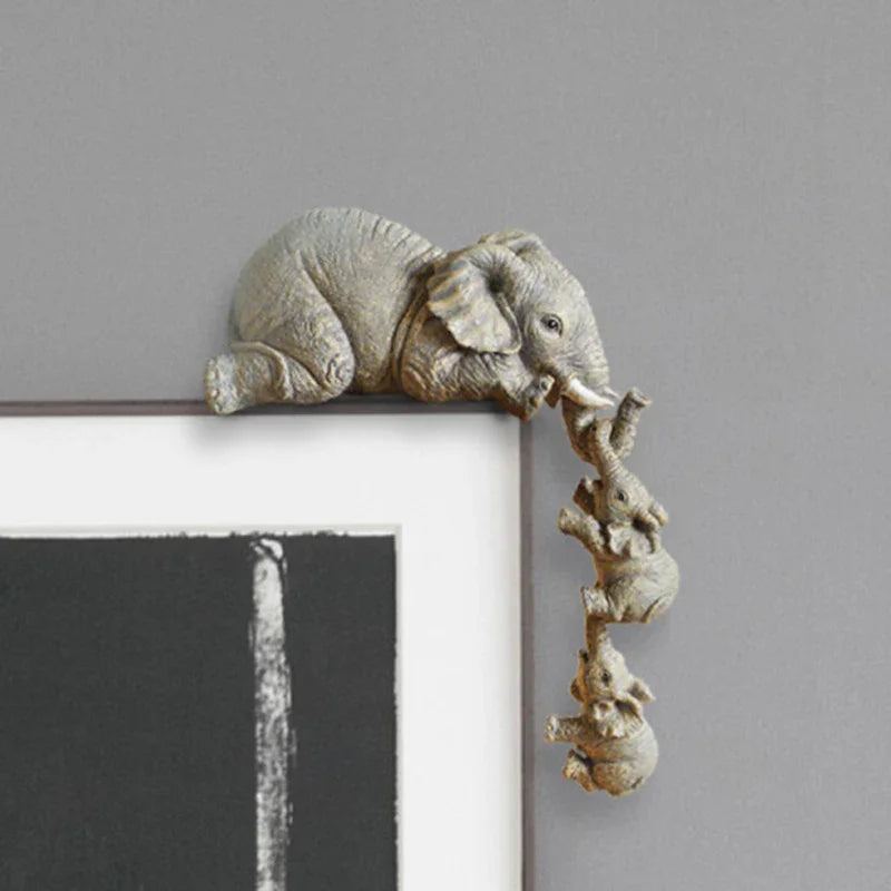 3-Piece Cute Mother Child Elephant Figurine Set - Stackable Resin Home Office Decor for Longevity Luck