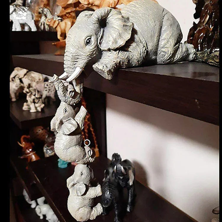 3-Piece Cute Mother Child Elephant Figurine Set - Stackable Resin Home Office Decor for Longevity Luck