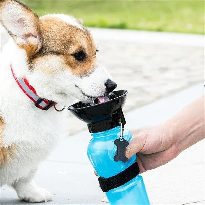 Blue 500ML Portable Pet Dog Water Bottle with 10cm Wide Bowl - Leakproof Travel Drinker for Outdoor Walking and Hiking