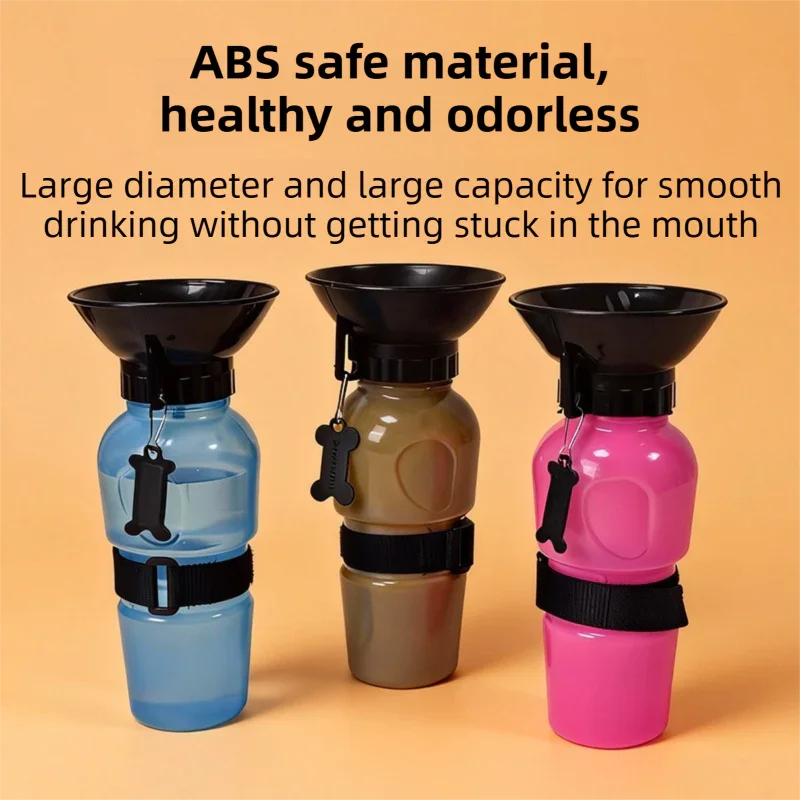Brown 500ML Portable Pet Dog Water Bottle with 10cm Wide Bowl - Leakproof Travel Drinker for Outdoor Walking and Hiking