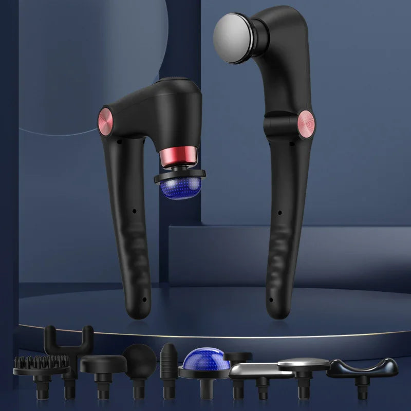 Black-Rosegold Foldable Percussion Massage Gun with Hot Cold Compress & 10 Heads - 9 Speed Levels and High Frequency Vibration Full Body Muscle Relaxer