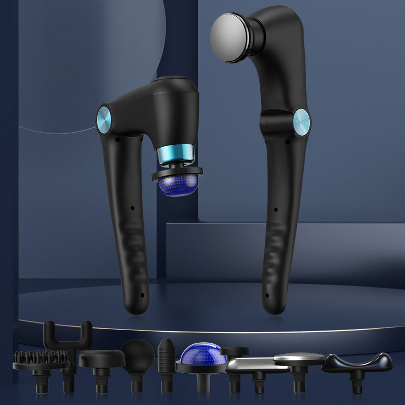 Black-Blue Foldable Percussion Massage Gun with Hot Cold Compress & 10 Heads - 9 Speed Levels and High Frequency Vibration Full Body Muscle Relaxer