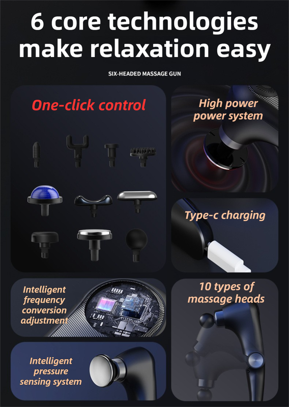 Black-Blue Foldable Percussion Massage Gun with Hot Cold Compress & 10 Heads - 9 Speed Levels and High Frequency Vibration Full Body Muscle Relaxer