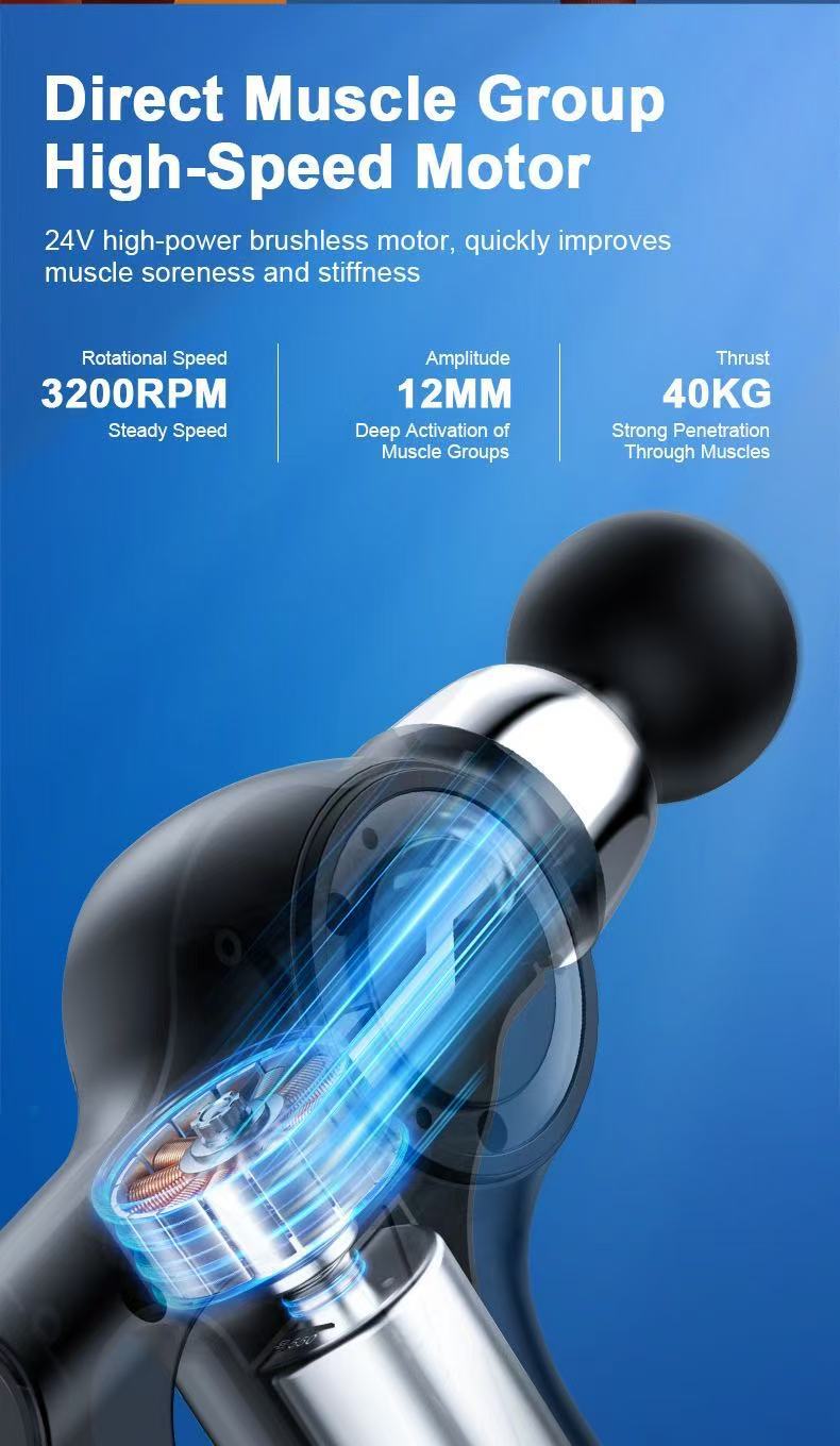 Grey Portable Mini Triangle Massage Gun with 6 Heads & 6 Speed Setting - High Frequency Muscle Stimulator for Professional Fitness (Button Model)