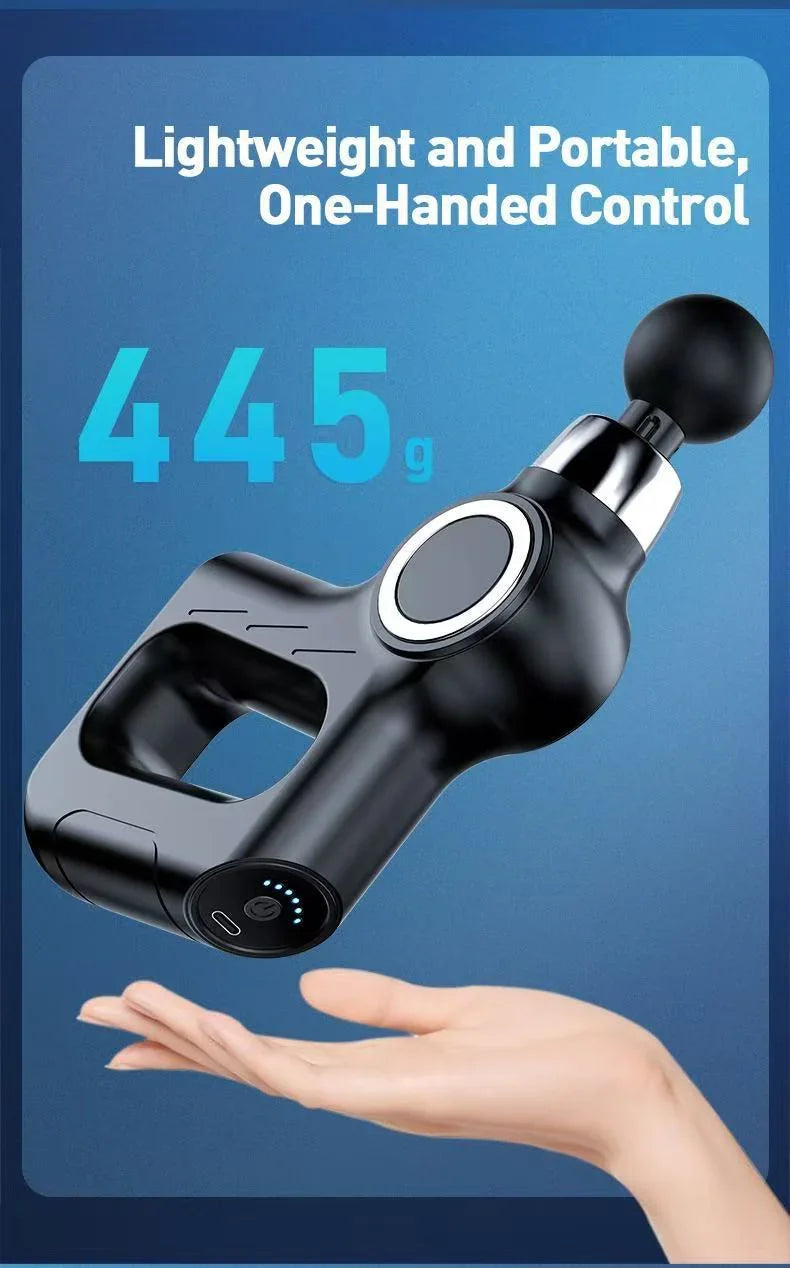 Grey Portable Mini Triangle Massage Gun with 6 Heads & 6 Speed Setting - High Frequency Muscle Stimulator for Professional Fitness (LCD Model)