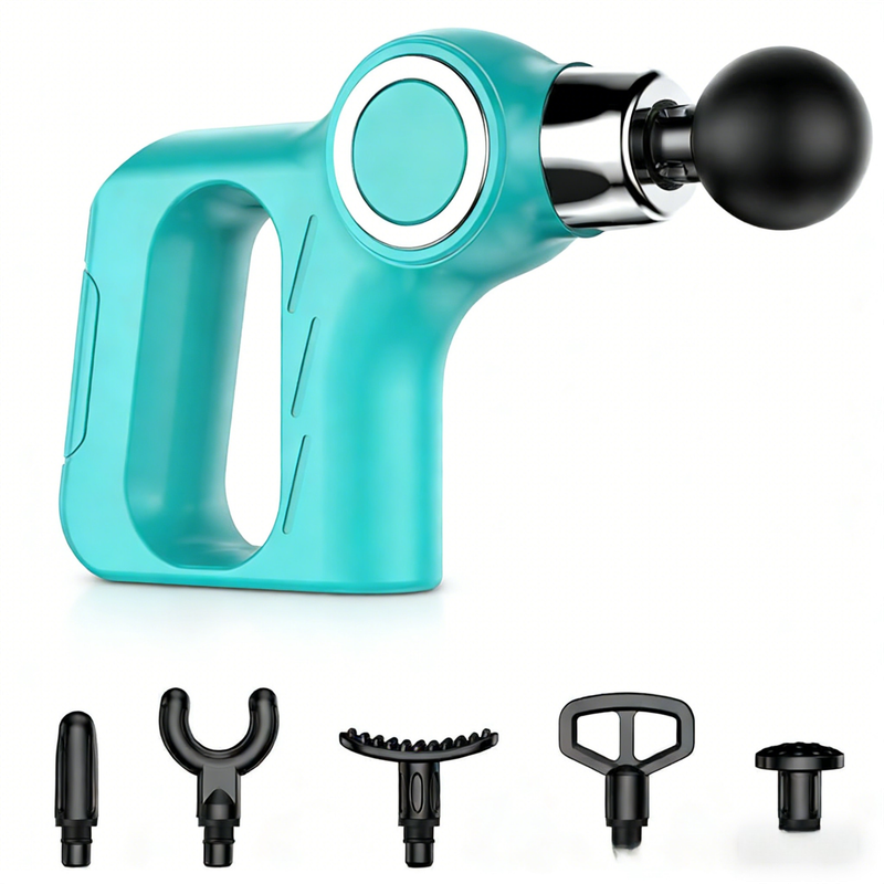 Mint Portable Mini Triangle Massage Gun with 6 Heads & 6 Speed Setting - High Frequency Muscle Stimulator for Professional Fitness (Button Model)