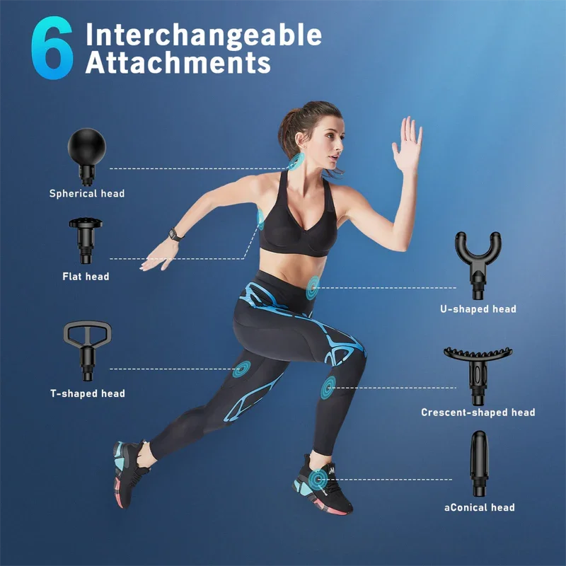 Mint Portable Mini Triangle Massage Gun with 6 Heads & 6 Speed Setting - High Frequency Muscle Stimulator for Professional Fitness (Button Model)