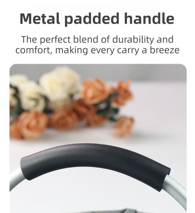 Black Foldable Oxford Cloth Round Picnic Basket with Padded Metal Handle - 6 Pocket Large Capacity Storage Tote for Outdoor Beach and Shopping