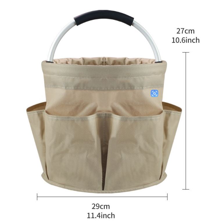 Black Foldable Oxford Cloth Round Picnic Basket with Padded Metal Handle - 6 Pocket Large Capacity Storage Tote for Outdoor Beach and Shopping