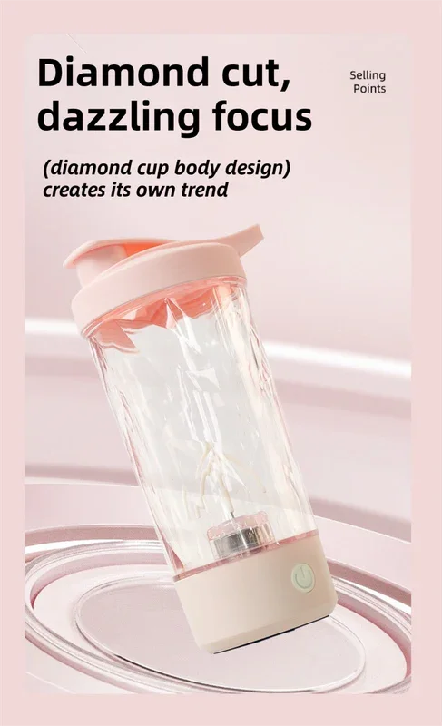 Diamond Electric Shaker Bottle – 500ml USB‑Rechargeable Auto‑Stirring Mixer