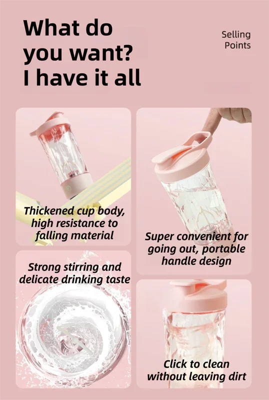 Diamond Electric Shaker Bottle – 500ml USB‑Rechargeable Auto‑Stirring Mixer