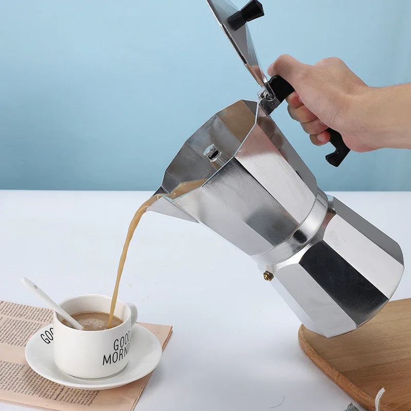 150ML Premium Octagonal High Pressure Moka Pot - Classic Italian Aluminum Coffee Maker for Rich Espresso Flavor
