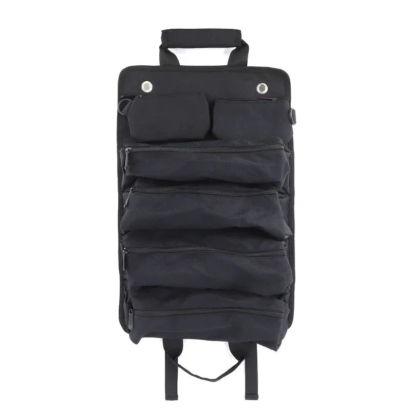 Black Heavy-Duty Oxford Cloth Roll-Up Tool Organizer - Detachable Multi-Purpose Utility Bag for Mechanics, Electricians & Outdoors