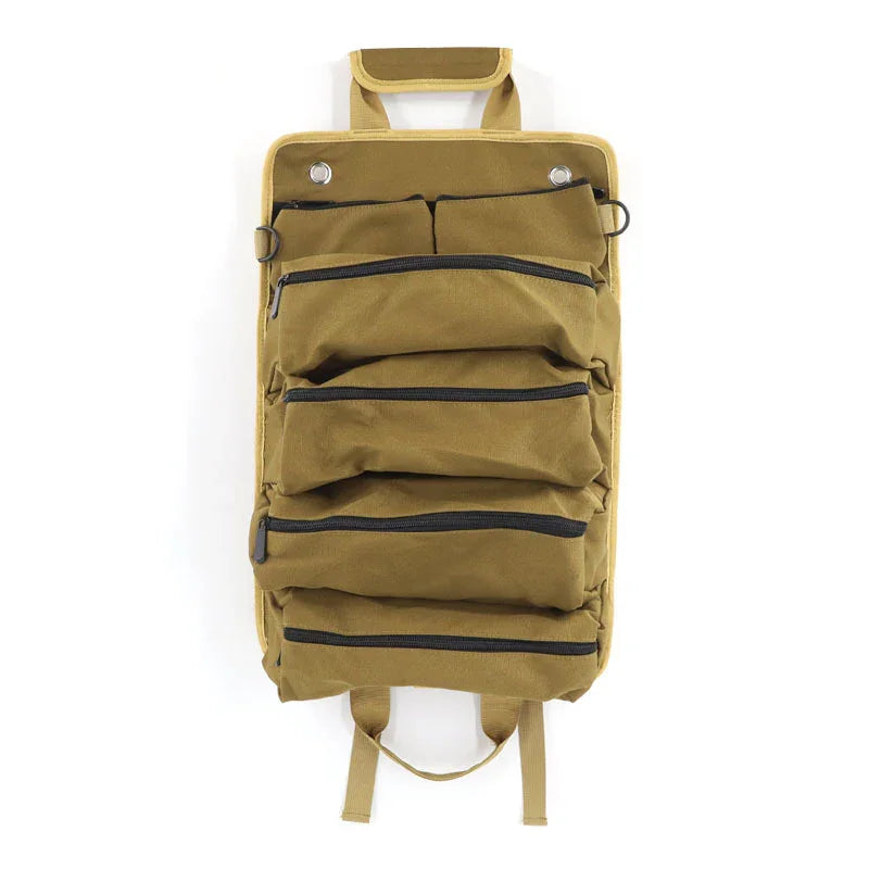 Khaki Heavy-Duty Oxford Cloth Roll-Up Tool Organizer - Detachable Multi-Purpose Utility Bag for Mechanics, Electricians & Outdoors