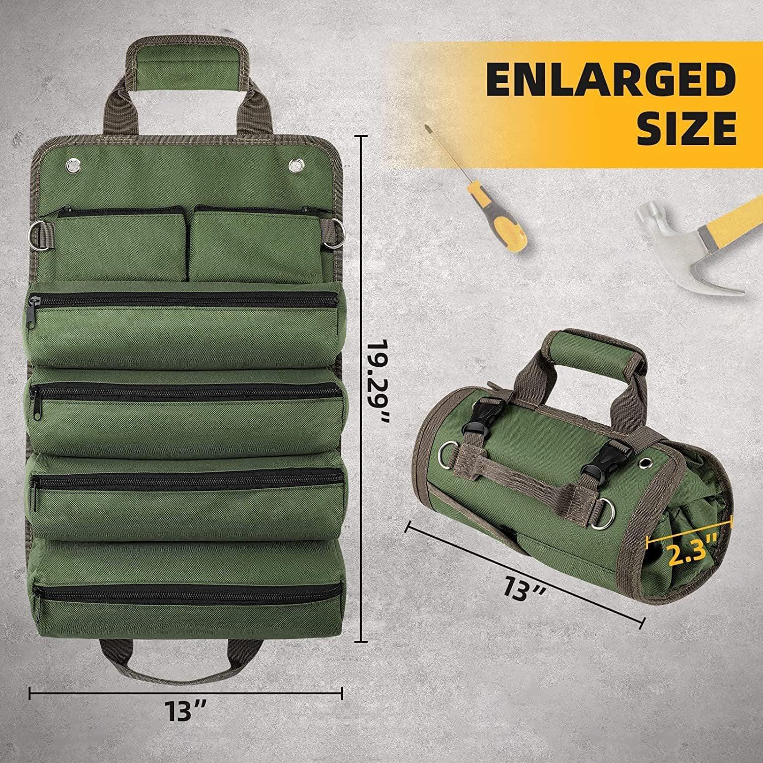 Khaki Heavy-Duty Oxford Cloth Roll-Up Tool Organizer - Detachable Multi-Purpose Utility Bag for Mechanics, Electricians & Outdoors