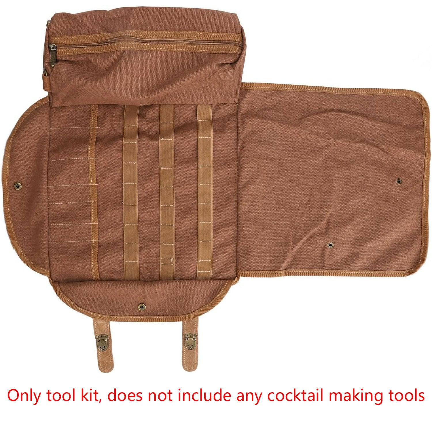 Brown Professional Bartender Kit Travel Bag - Durable Canvas Tool Organizer and Bar Briefcase with Metal Buckles (45x35cm)