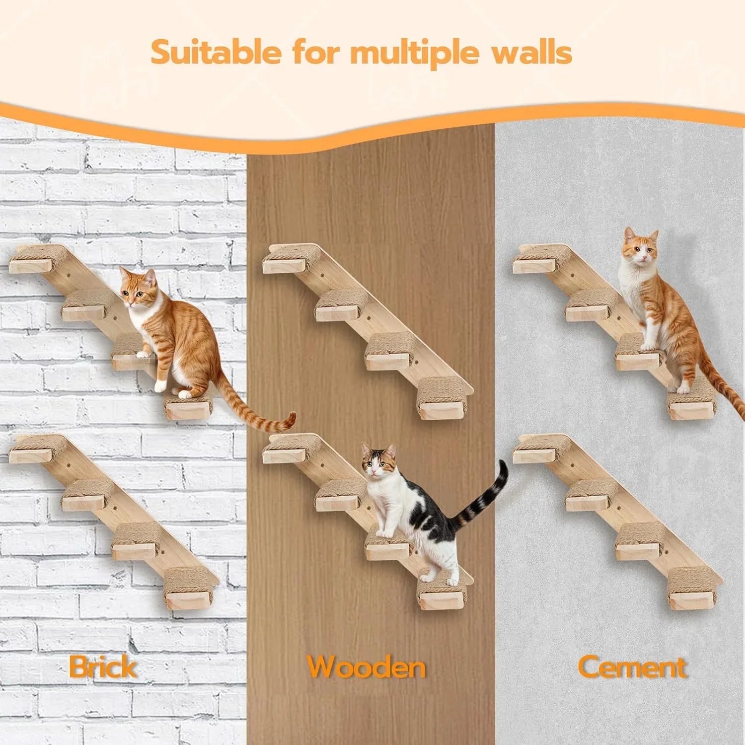 4-Tier Solid Wood Wall-Mounted Cat Climbing Ladder - Vertical Jumping Steps for Indoor Cats with Installation Kit