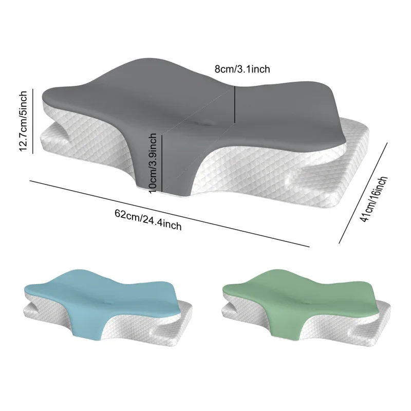 Green Breathable Butterfly Contoured Memory Foam Pillow - Dual-Height Orthopedic Neck Pillow with 5-Zone Cervical Support