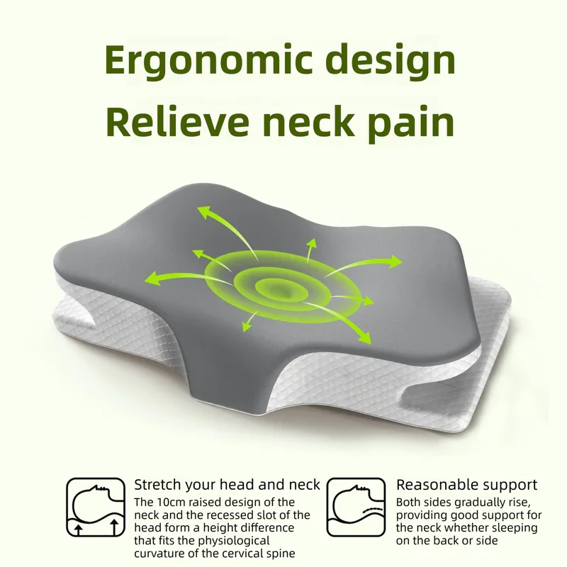 Blue Breathable Butterfly Contoured Memory Foam Pillow - Dual-Height Orthopedic Neck Pillow with 5-Zone Cervical Support