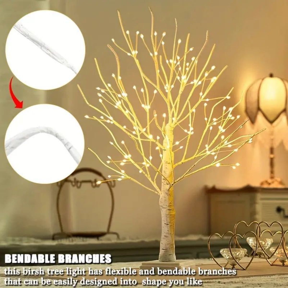 24 LEDS Birch Tree Lamp with Bendable Branches Style - Warm White Romantic Decorative Night Light Decor