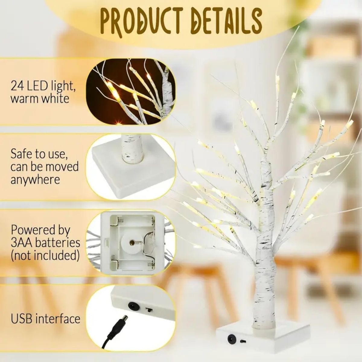 144 LEDS Birch Tree Lamp with Bendable Branches Style - Warm White Romantic Decorative Night Light Decor