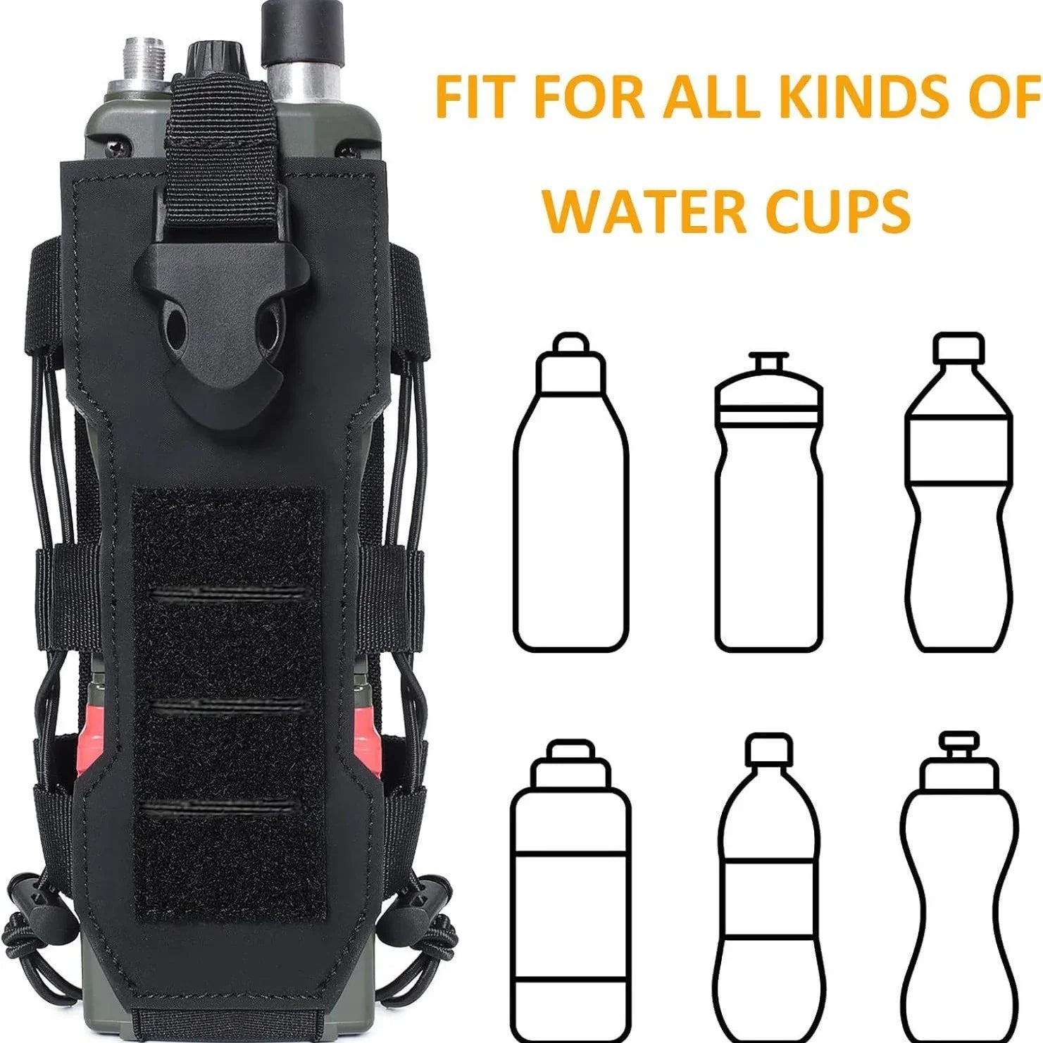 Black Adjustable Tactical Water Bottle Pouch - Multi-Functional MOLLE Compatible Accessory Bag for Hiking & Outdoor Survival