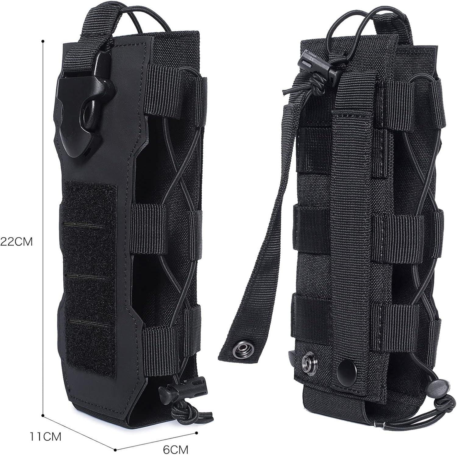 Black Adjustable Tactical Water Bottle Pouch - Multi-Functional MOLLE Compatible Accessory Bag for Hiking & Outdoor Survival