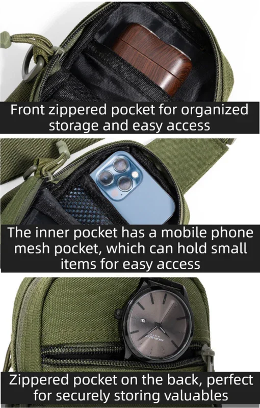 Green Outdoor Tactical Water Bottle Chest Bag - High-Capacity Phone Pouch with Expansion System for Cycling Camping and Fishing