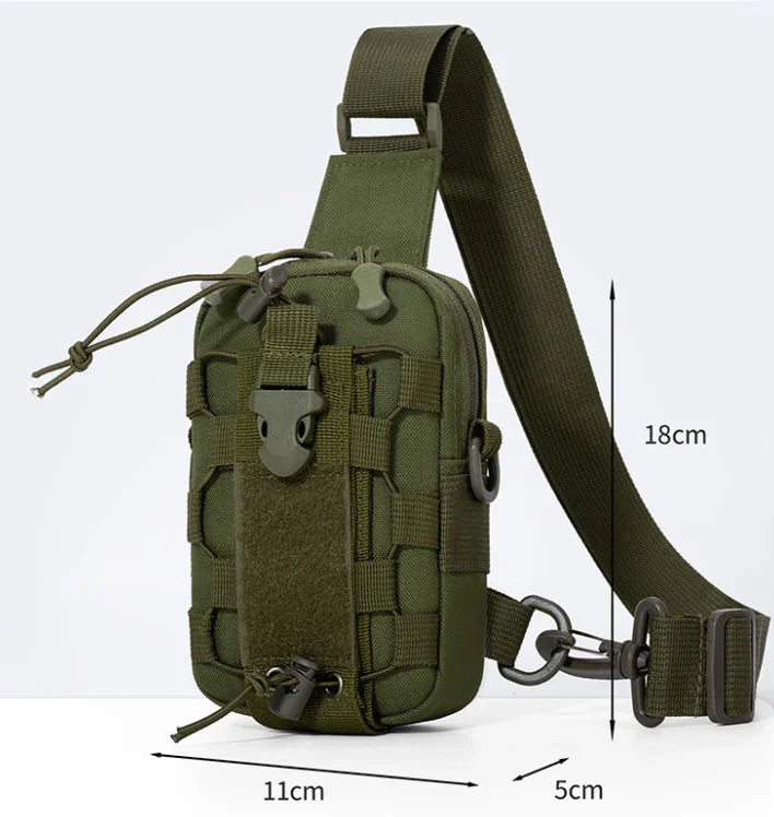 Red Outdoor Tactical Water Bottle Chest Bag - High-Capacity Phone Pouch with Expansion System for Cycling Camping and Fishing