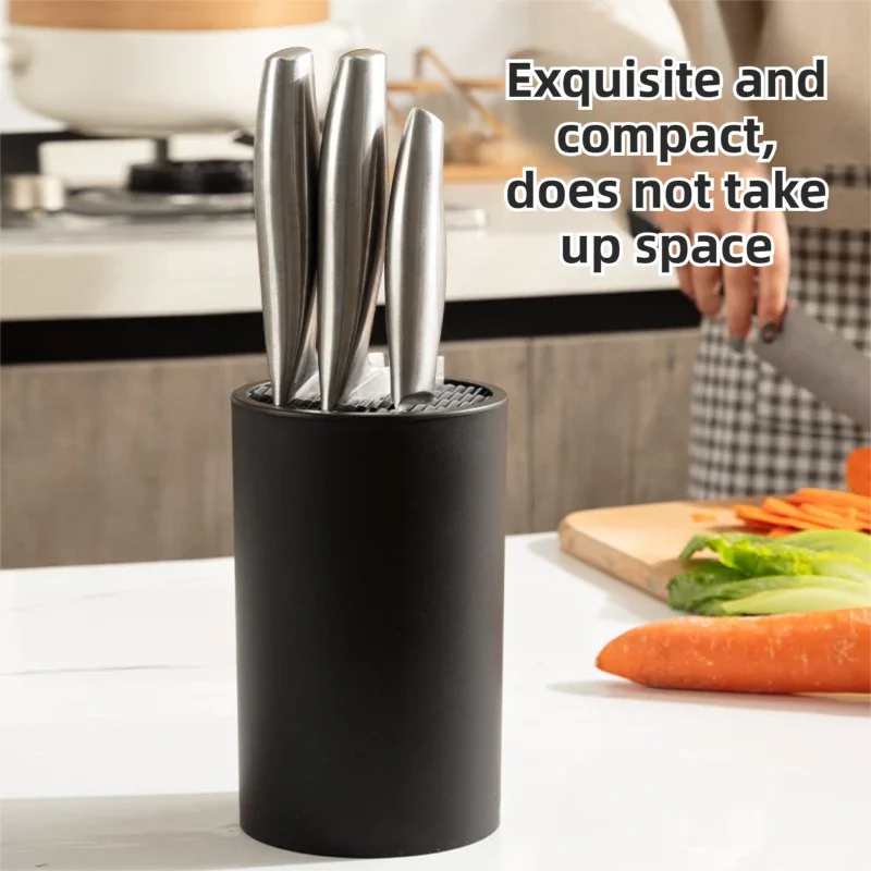 Matte Black Modern Multi-Slot Knife Block with Secure Wave Insert & Drainage - Space-Saving and Smooth Withdrawal, Preventing Fallout Design