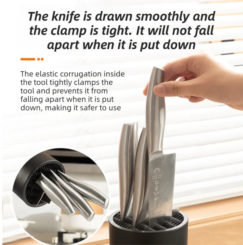2-Pack Matte Black Modern Multi-Slot Knife Block with Secure Wave Insert & Drainage - Space-Saving and Smooth Withdrawal, Preventing Fallout Design