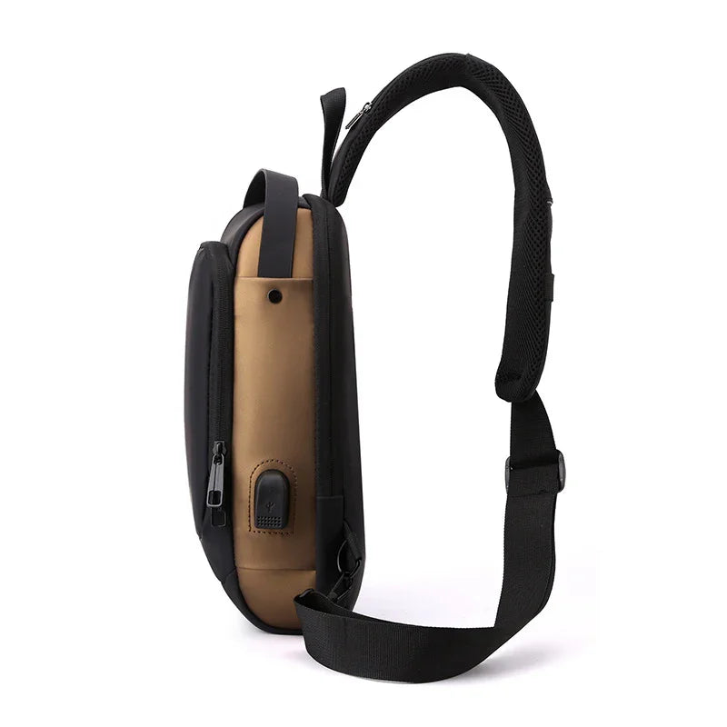 Grey Gold High Capacity Anti-Theft Tactical Chest Bag - Waterproof Leather-Film Sling with USB Charging & TSA Password Lock