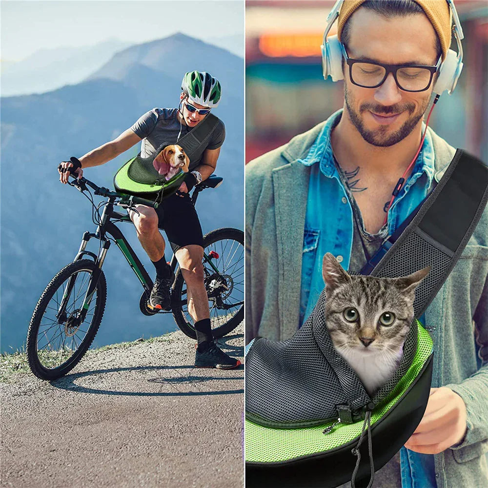 Green Hands-Free Pet Chest Carrier - Breathable Mesh Crossbody Bag for Dogs & Cats within 2.5KG