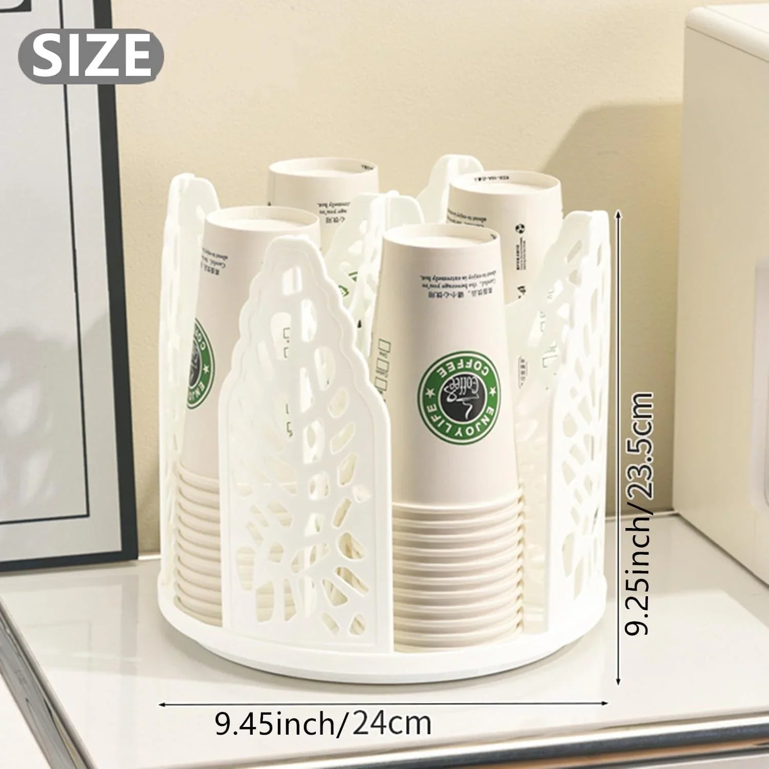 White 360°Rotating Multi-Scenario Countertop Storage Rack - Large Capacity 4 Compartment Holder for Coffee & Tea Cups