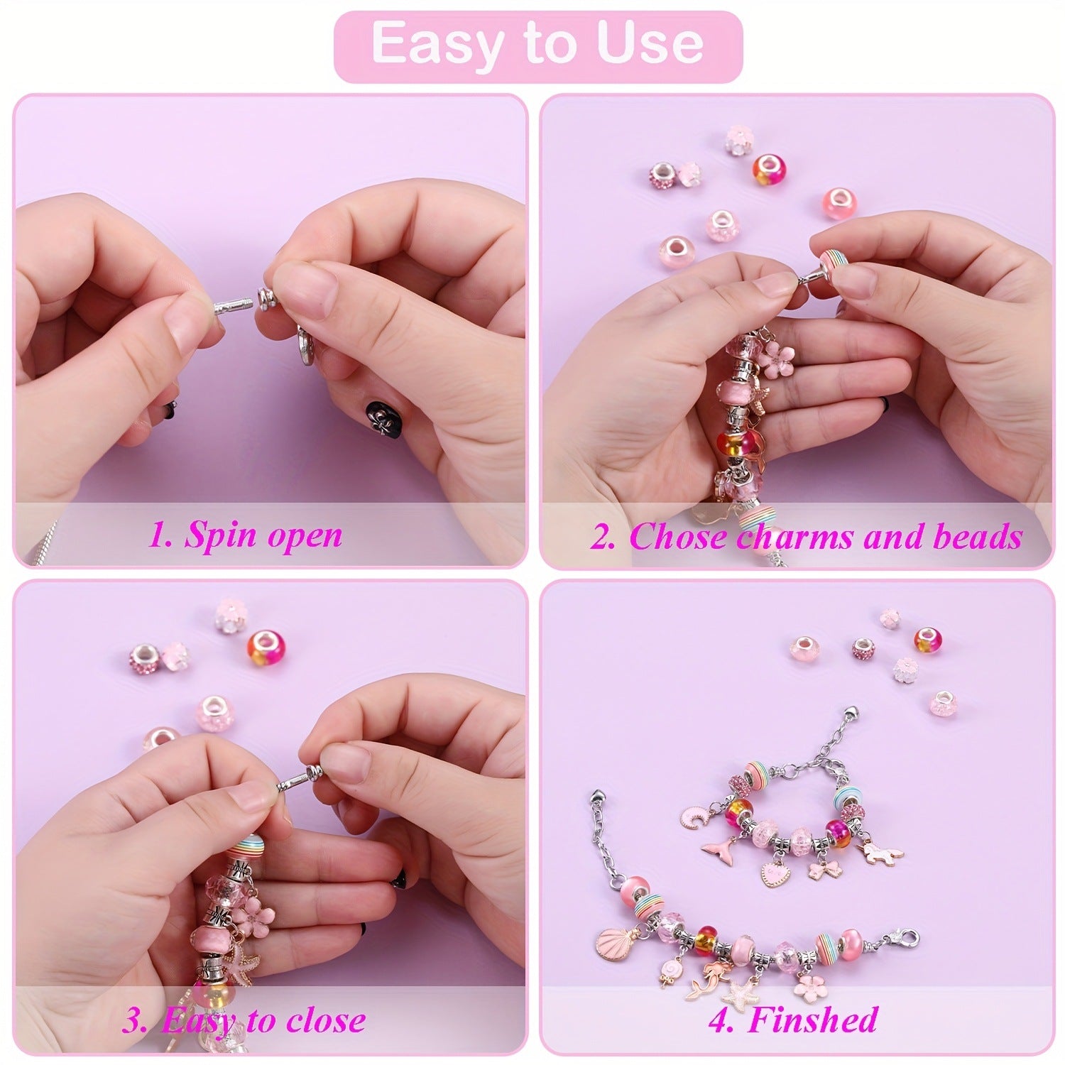 67PCS Purple DIY Charm Necklace & Bracelet Making Kit - Creative Jewelry Craft Set with Colorful Drip Oil Pendants & Metal Beads