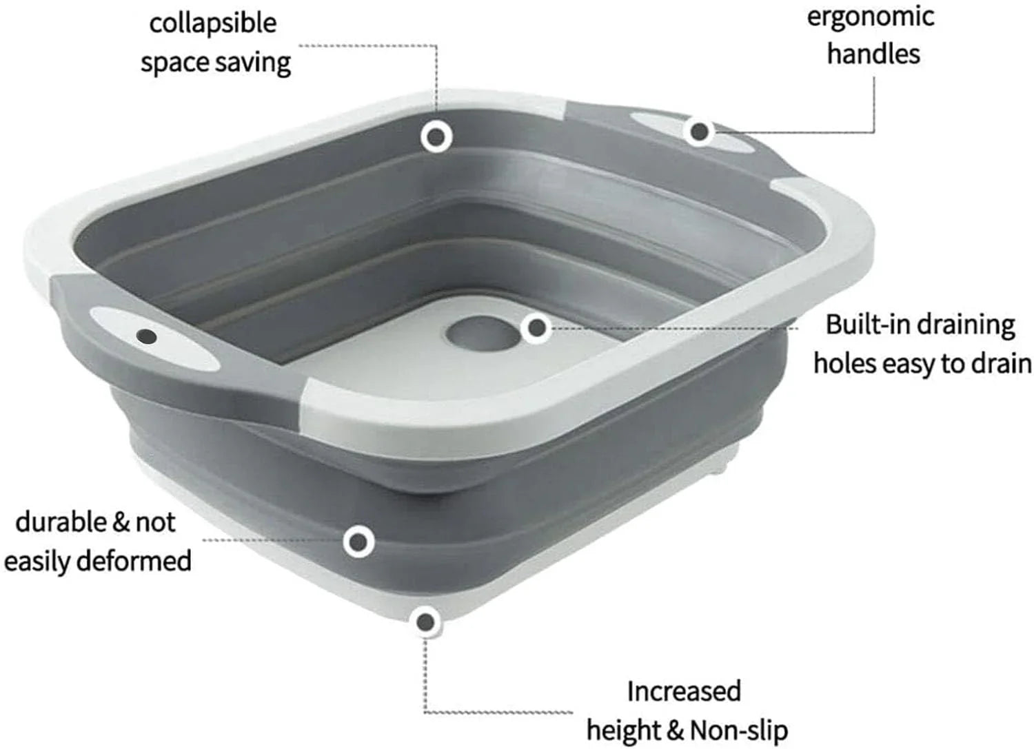 3-in-1 Green Collapsible Cutting Board & Drain Basin & Storage Tub - Portable Multifunctional Food Grade Storage Basket(37x27x12cm)