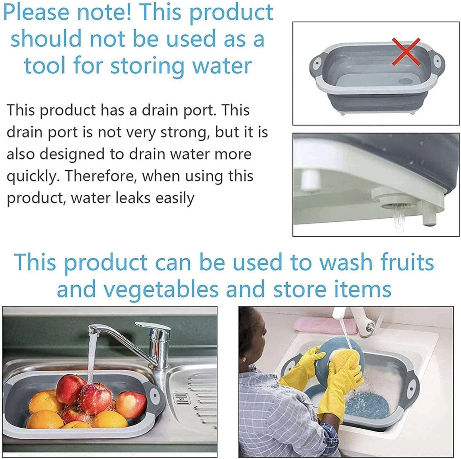 3-in-1 Green Collapsible Cutting Board & Drain Basin & Storage Tub - Portable Multifunctional Food Grade Storage Basket(37x27x12cm)