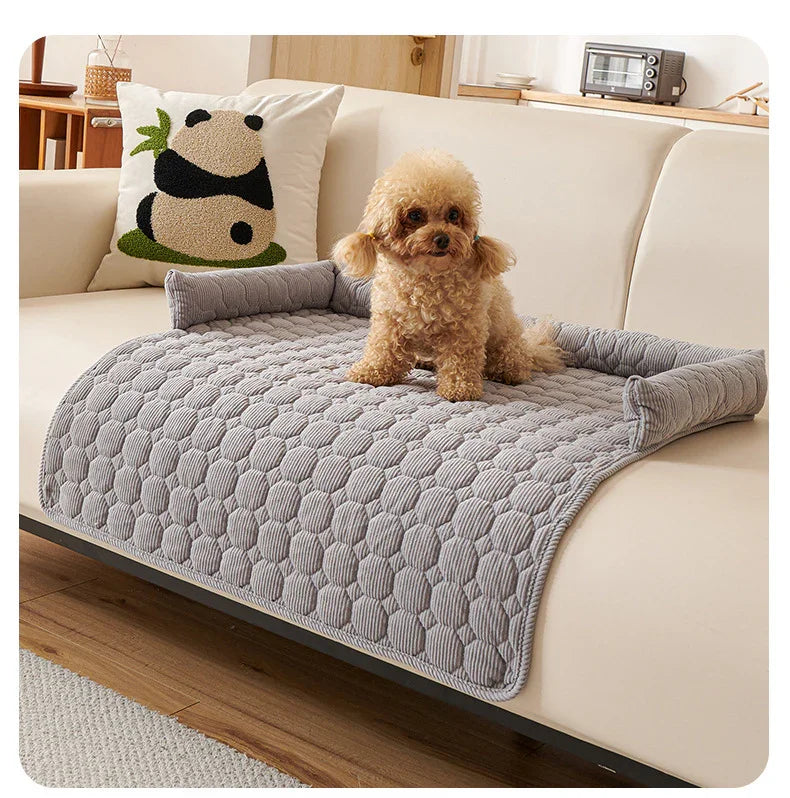Light Grey Pet Sofa Protector & Calming Bolster Bed with Diamond Lattice - 75x75CM Thickened Non Slip Furniture Cover for Cats & Dogs