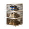 Transparent Grey 3-Layer Foldable Shoe Storage Tower with Transparent Display Panel & Back Ventilation - One-Pull Instant Setup Stackable Box (25.5x34.5x52.5CM)