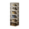 Transparent Grey 6-Layer Foldable Shoe Storage Tower with Transparent Display Panel & Back Ventilation - One-Pull Instant Setup Stackable Box (25.5x34.5x105CM)