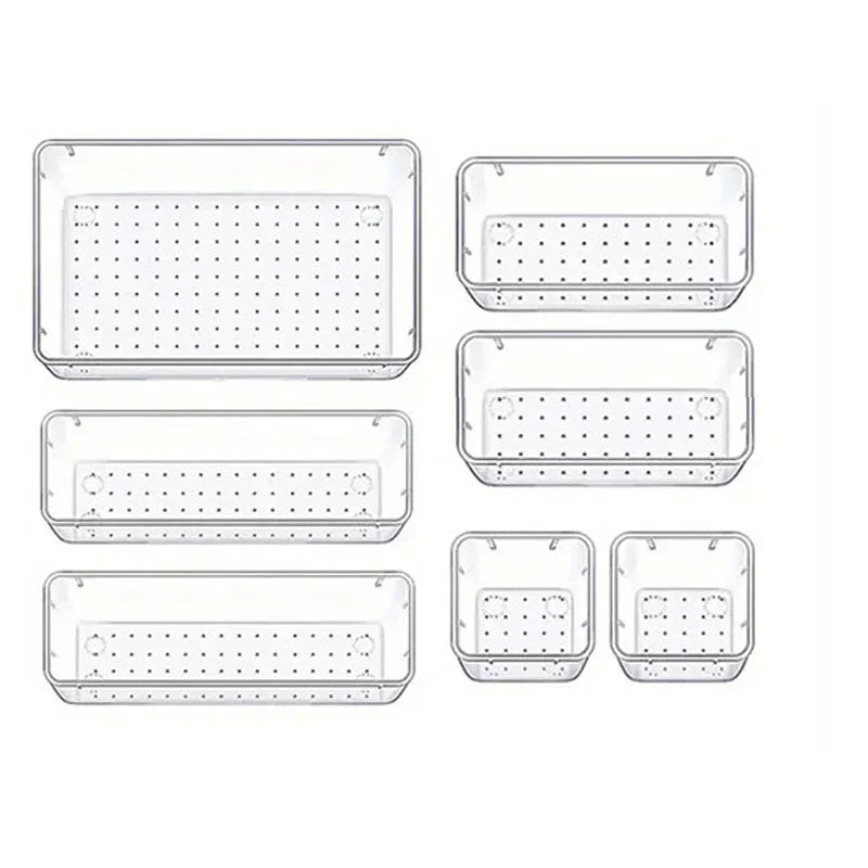 7PCS Transparent Stackable Organizer Set - 4-Size Versatile Desktop & Drawer Divider