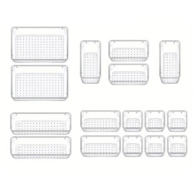 16PCS Transparent Stackable Organizer Set - 4-Size Versatile Desktop & Drawer Divider