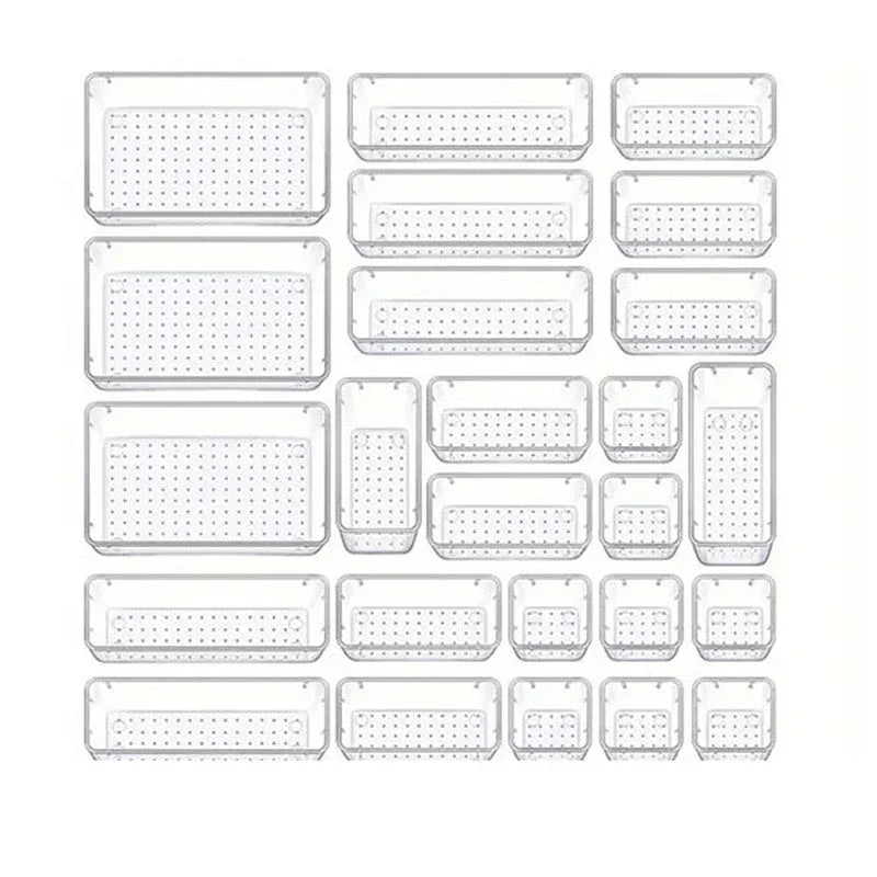 25PCS Transparent Stackable Organizer Set - 4-Size Versatile Desktop & Drawer Divider