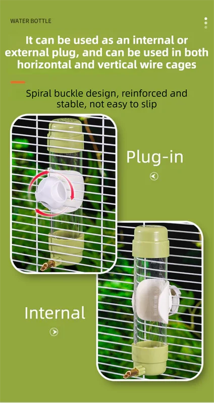 Green Automatic Bird Water Dispenser with Extended Brass Needle Valve and Graduated Marking - 200ML Transparent Threaded Cap Feeder