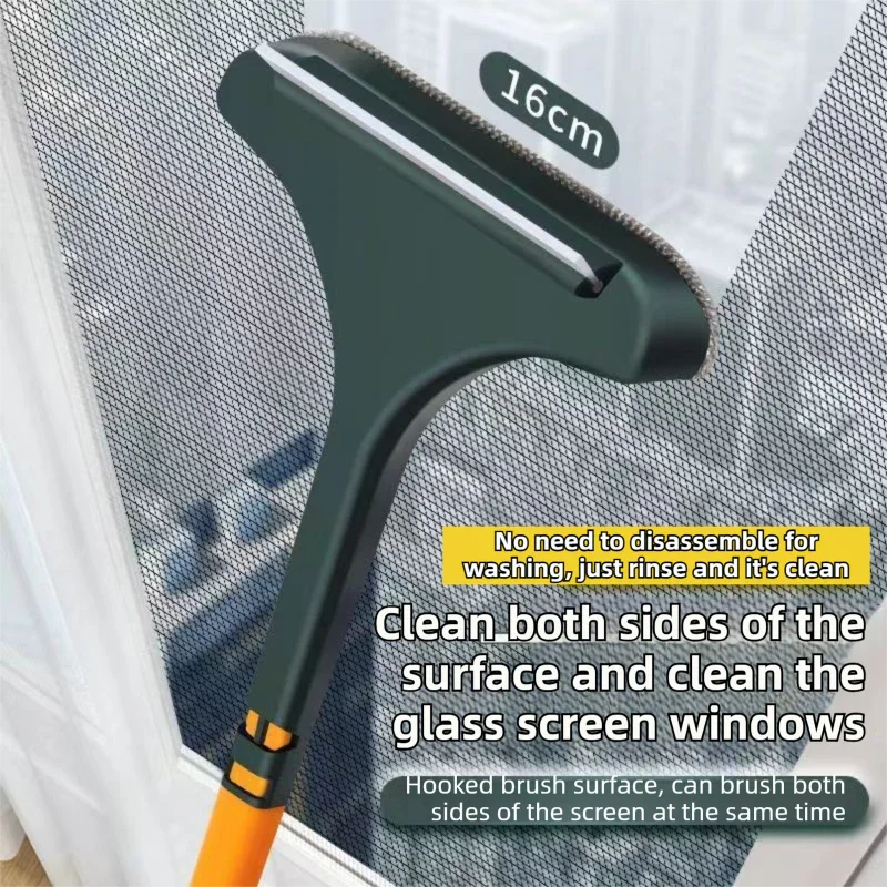 2-Pack 2-in-1 Professional Window Screen Brush & Glass Cleaner - Detachable Long-Handle Squeegee & Scrubber (White Green & Yellow Green)