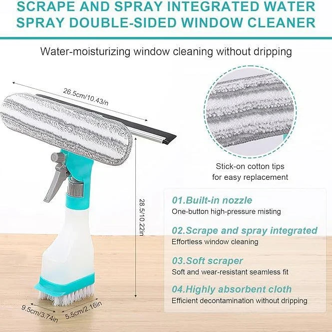 4-in-1 Versatile Window Cleaning Kit - All-in-One Spray, Squeegee, Brush, and Plush Scrubber